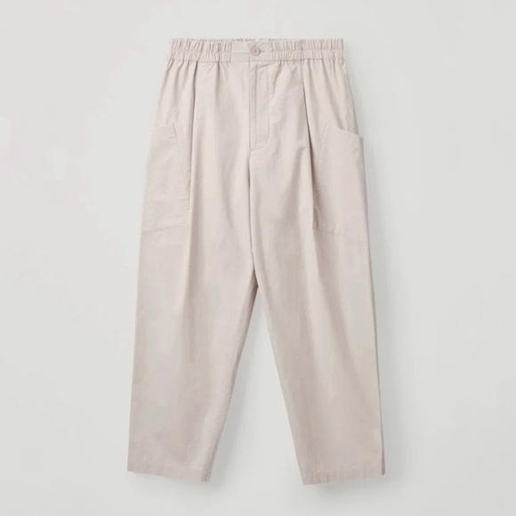 COS Angled Patch Pocket Trouser Relaxed Pleat Front Cropped Pant Beige Small - Picture 1 of 16